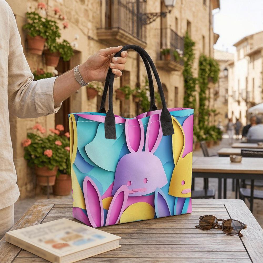 Cute Rabbit Print Tote Bag Fashion Colorful Casual Large Capacity Handbag for Daily Use