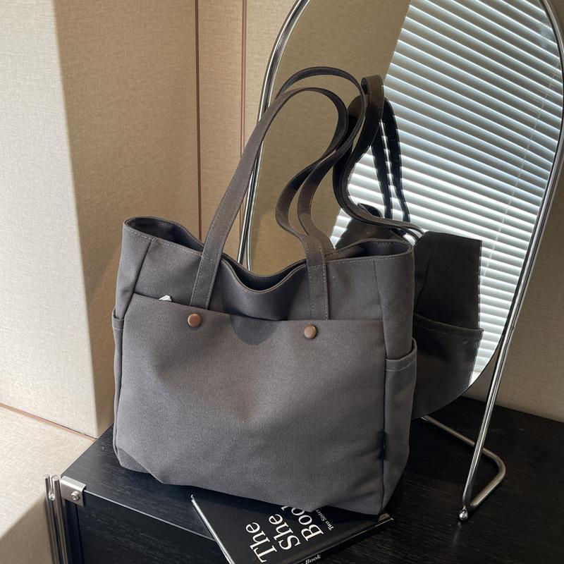 Large Capacity Women's Canvas Tote Bags Commuter Casual Ladies Travel Handbags Simple Multi-pocket Durable Female Shoulder Bag