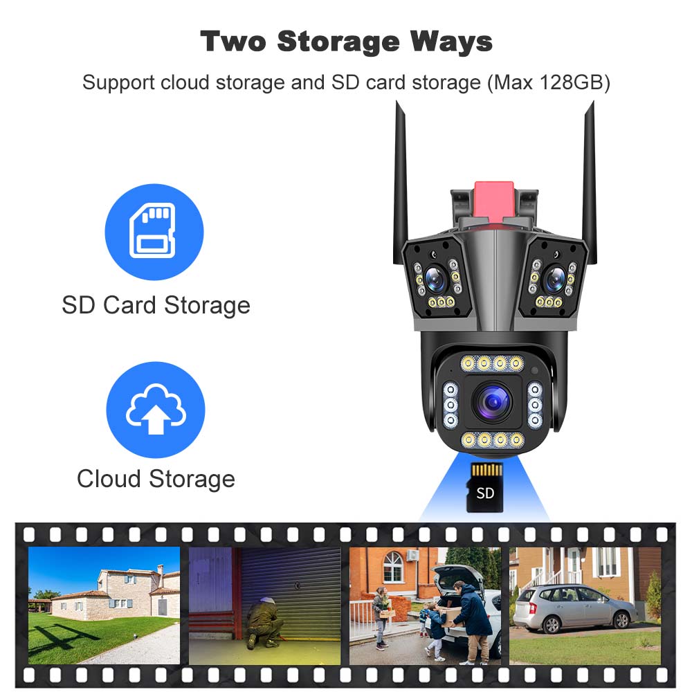 5K 12MP WiFi IP Outdoor 10X Zoom Three Lens Security Human Detection PTZ Video Surveillance Smart Home CCTV Camera