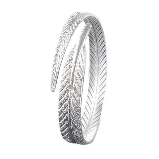 Women's Vintage Silver Plated Feather Cuff Bracelet Adjustable Opening Bangle Jewelry