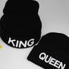 2pcs Black Unisex Knitted Hat With 'queen' And 'king' Embroidery, Ear Protection, Winter Street