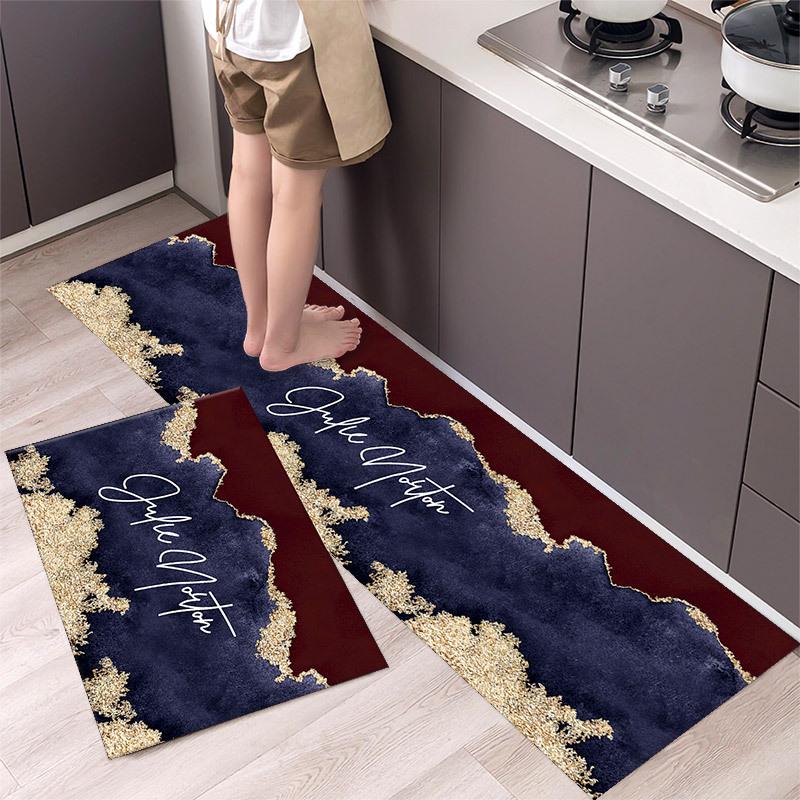 Luxury Grey Gold Marble Kitchen Mat Soft Thickened Kitchen Floor Mat Waterproof Non-slip Oil-proof Floor Mat Runner Rug