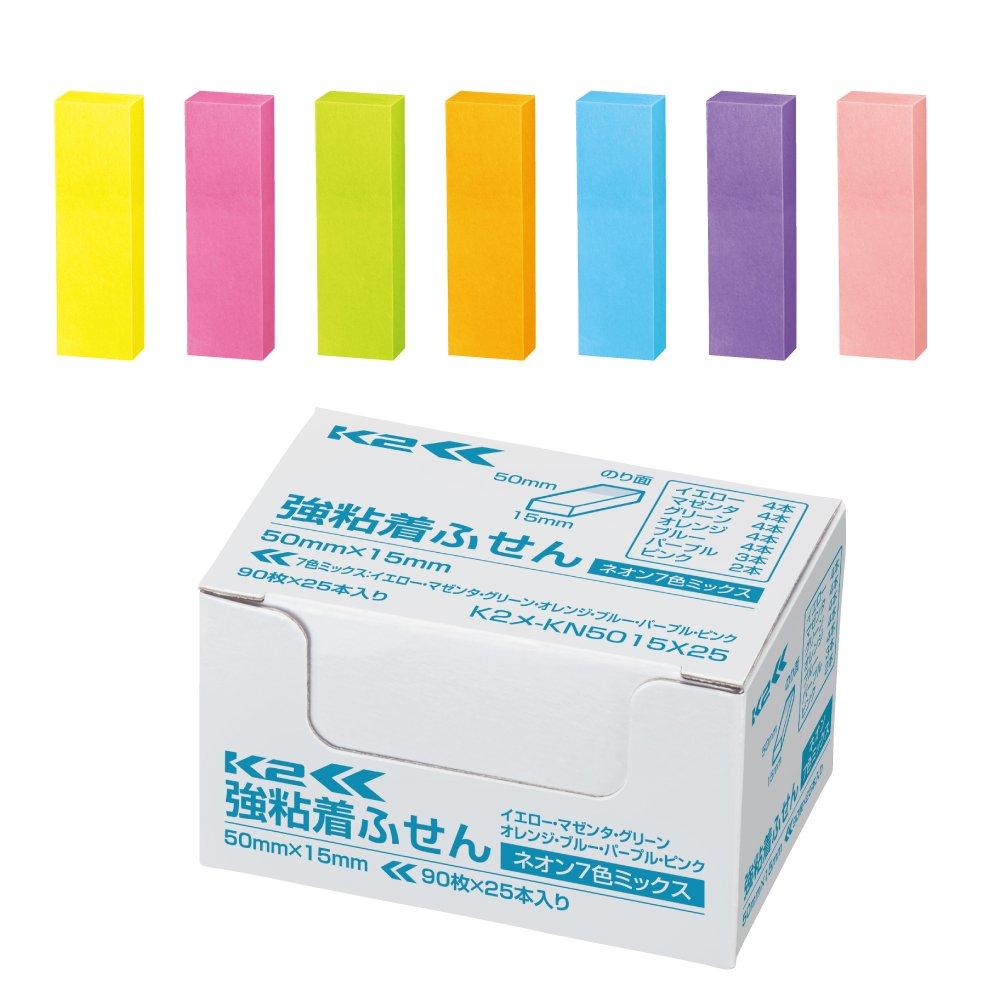 

KOKUYO Strong Sticky 50 мм x Неоновые 90 листов x 25 7 Заметок, Клейкие, K2, 15 мм, Цвета, упаковки, цвета, K2ME-KN5015X25