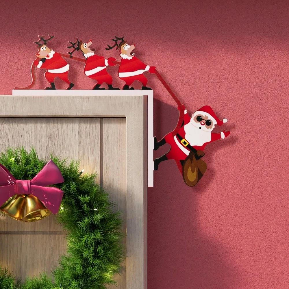 Santa Claus Door Frame Decoration Easy To Install Versatile Santa Claus Elk Sign Decorative Uses Paper Holiday Door Decorations