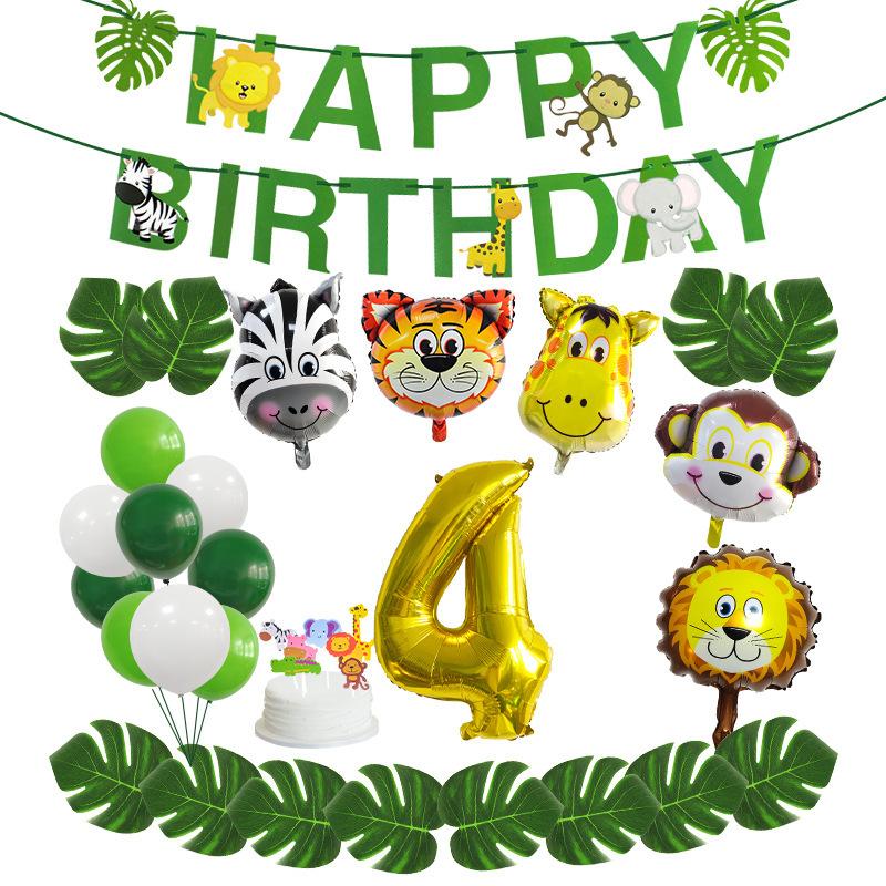 Animal-Themed Birthday Party Decorations, Animal Letter Flags, Foil Balloon Party Supplies Set