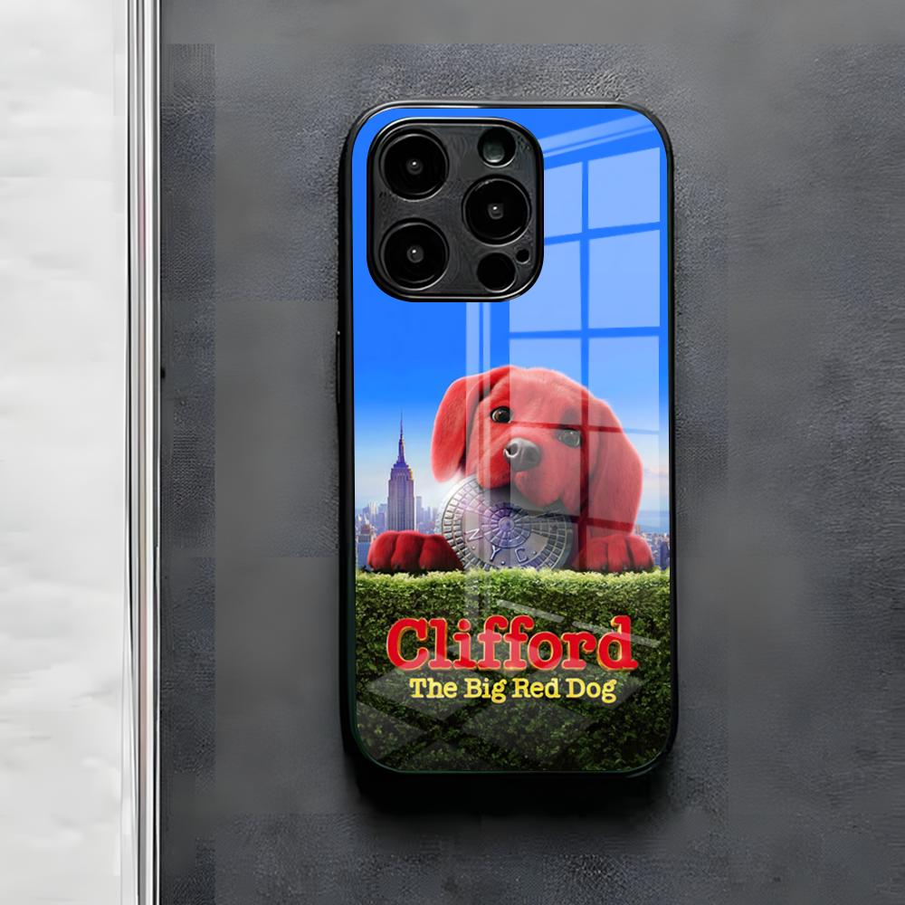

Cartoon Clifford The Big Red Dog Phone Case For IPhone 17 Air 16 E Pro Max 15 14 13 Mini 12 Pro 11 Max Plus Black Glass Cover iPhone 12