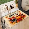 Thanksgiving Football Pumpkin Doormat, Autumn Leaves Design Non-Slip Rug, Medium Pile Polyester Mat for Seasonal Home Decor