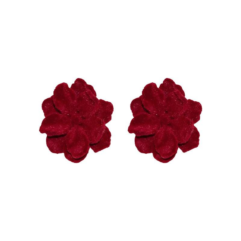 Silver Needle Red Bow Flower Earrings - Light Luxury Christmas & Holiday Studs, Autumn Winter Jewelry