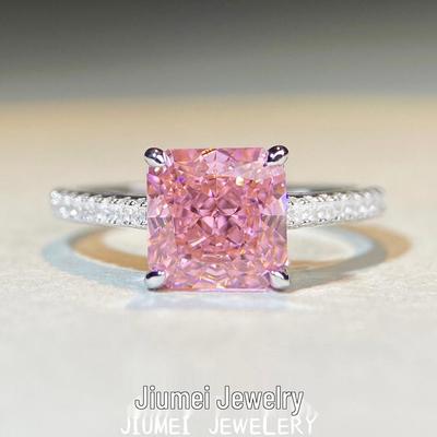 S925 Sterling Silver Cherry Pink Gem & High Carbon Diamond Ice Flower Cut Ring