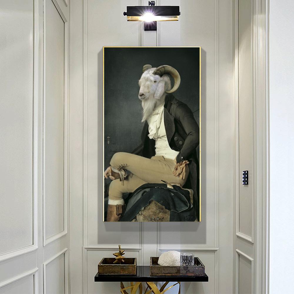 Canvas Painting Retro Nostalgia Gentleman Oil Paintings Wall Art Ram Animal Poster Prints For Living Room Home Wall Modular