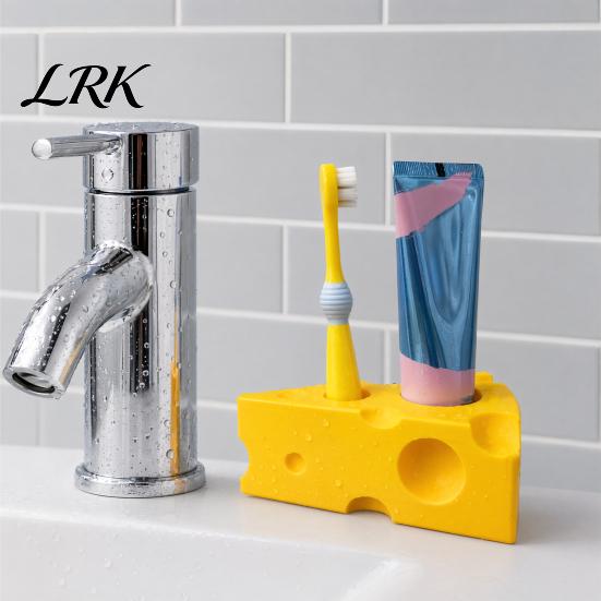 3D Printed Toothpaste Holder Storage Rack, Cheese Shaped Toothbrush Moisture-proof Bathroom Organizer Holder, Moisture-Proof Multi-Sized Holes