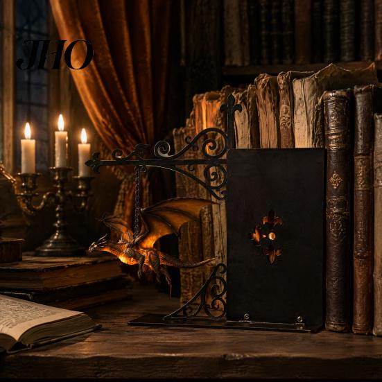 Einzigartiges Urlaubs-Souvenir Magische Fliegende Drachen Bücherregal-Lampe, Warmes Hängendes Nachtlicht, Fantasy-Skulptur mit Ständer Lese-Ecke Dekoration, Geschenk