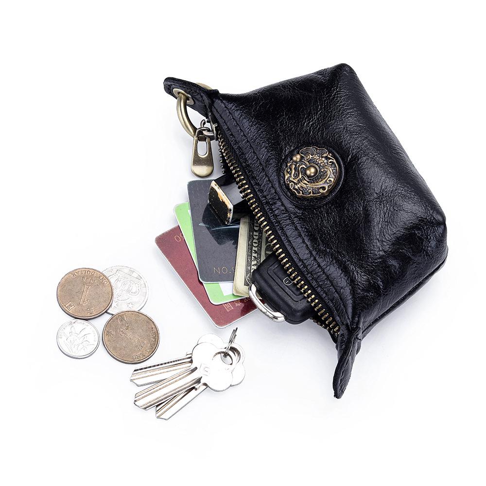Women's Small Retro Cowhide Coin Purse & Lipstick Key Holder