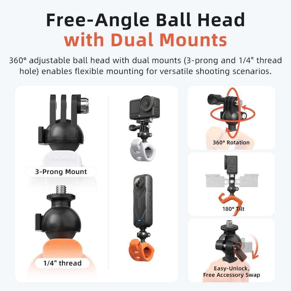 Silicone Action Camera Mount 360° Adjustable Rotatable Flexible Bracket Elastic Quick Release for Insta360/DJI Osmo/GoPro