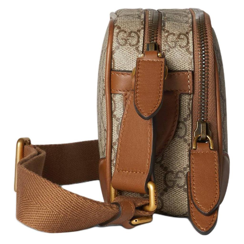 Gucci GG Emblem Logo Print Adjustable Shoulder Strap Fabric Mini Shoulder Bag Men Shoulder Bag Beige Dark-Brown 821217-FAED3-9786