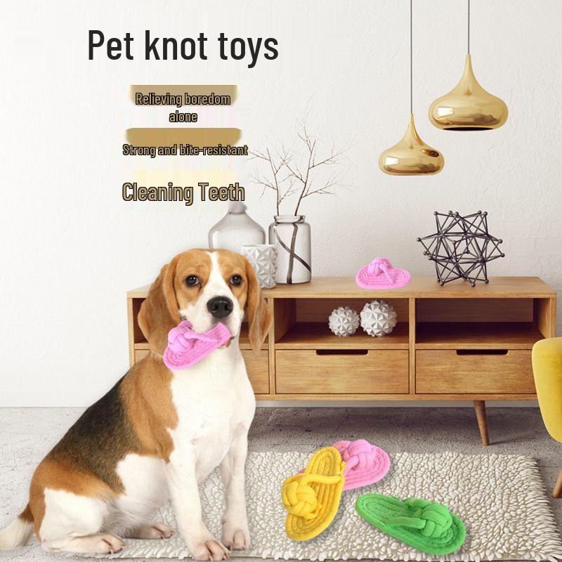 Hand-Woven Cotton Rope Puppy Teething Slippers - Durable, Teeth Cleaning Knot Toys