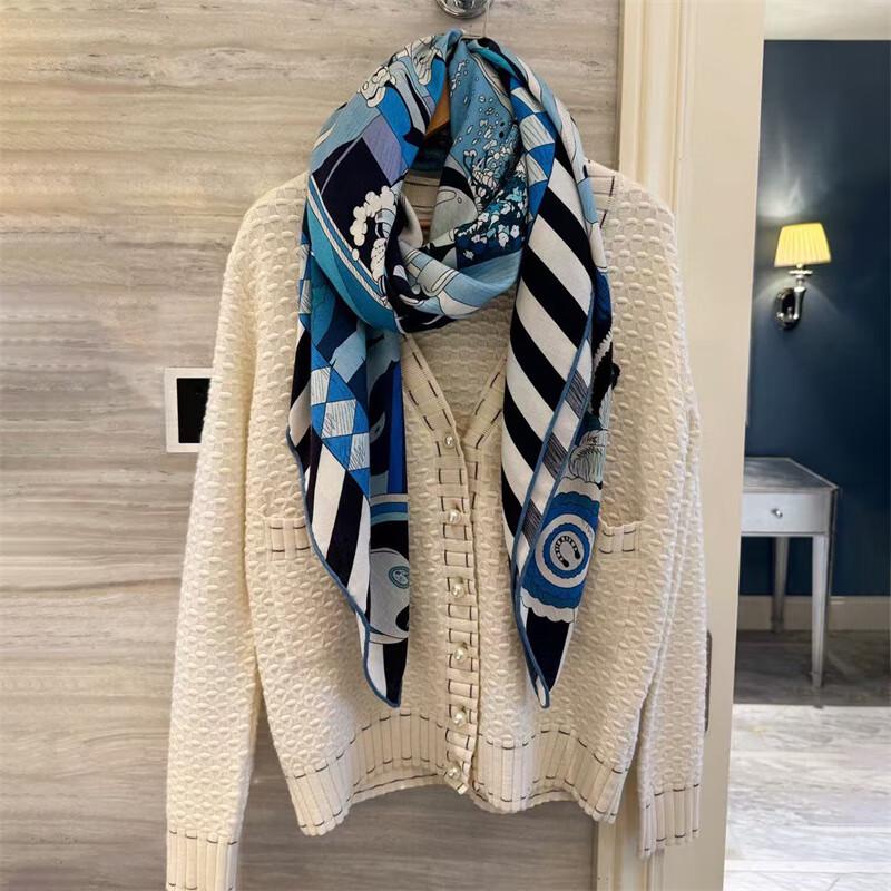 NINA SOLOR Pony Post Station Double-Sided Silk Wool Square Scarf Shawl