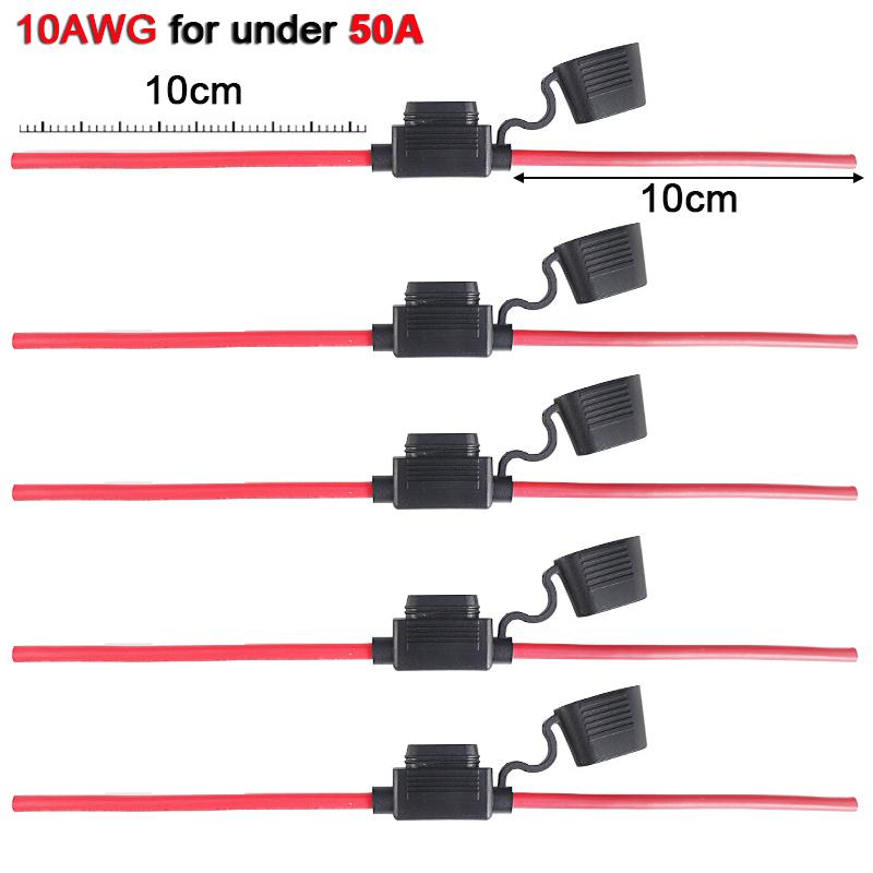5pcs Waterproof Mini Small Medium Auto Fuse Holder 16/14/12/10AWG Car Blade Fuse Wire Cable 10A 20A 30A 50A Fuse Power Socket Fuse Holders1