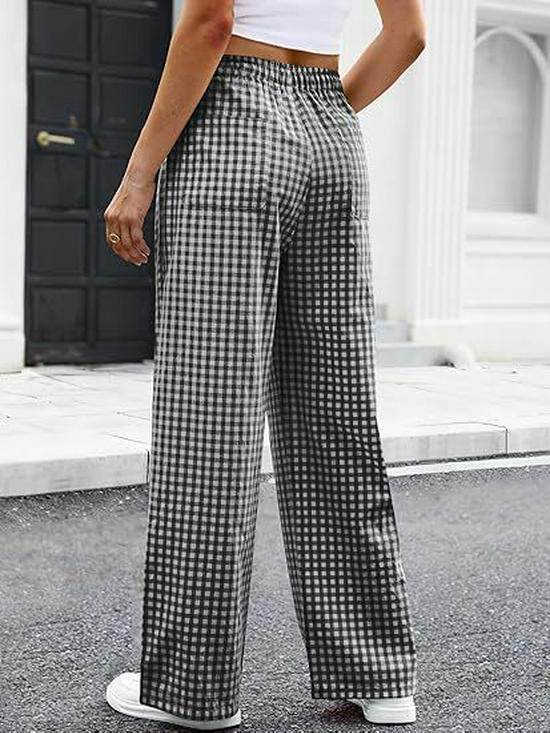 2026 Women's European & American Plaid Trousers - Spring/Summer Casual, Loose Fit, Elastic Waist, Wide Leg with Pockets