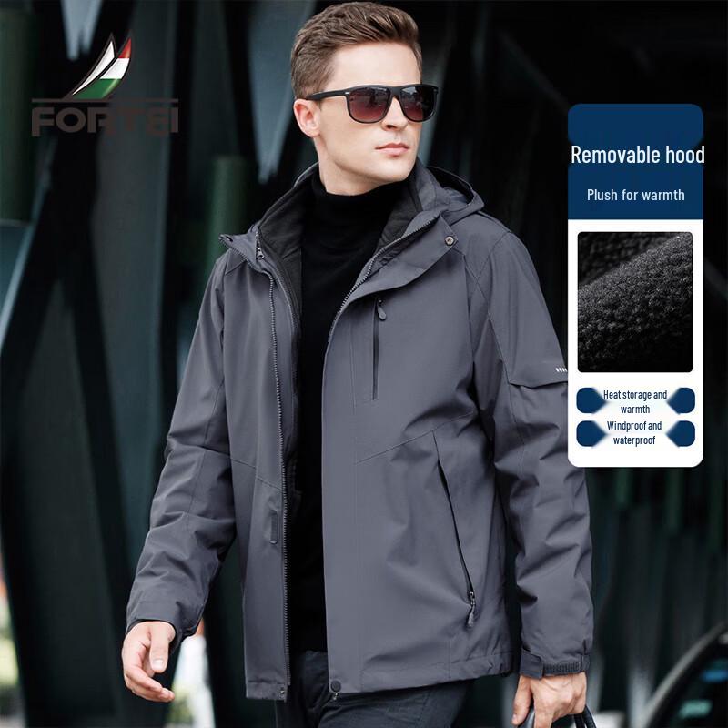 

Men s 3-in-1 Outdoor Hooded Jacket with Warm Fleece Liner