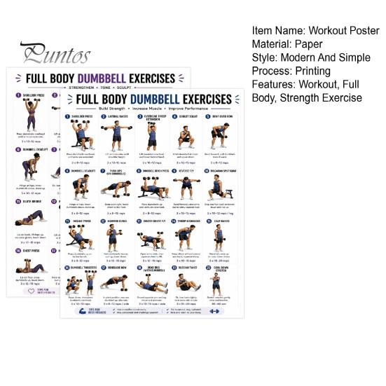 Professional Weight Training Chart 2 Pcs Dumbbell Workout Poster, Full Body Exercise Lifting Instruction Poster Wall Art, Strength Fitness Guide
