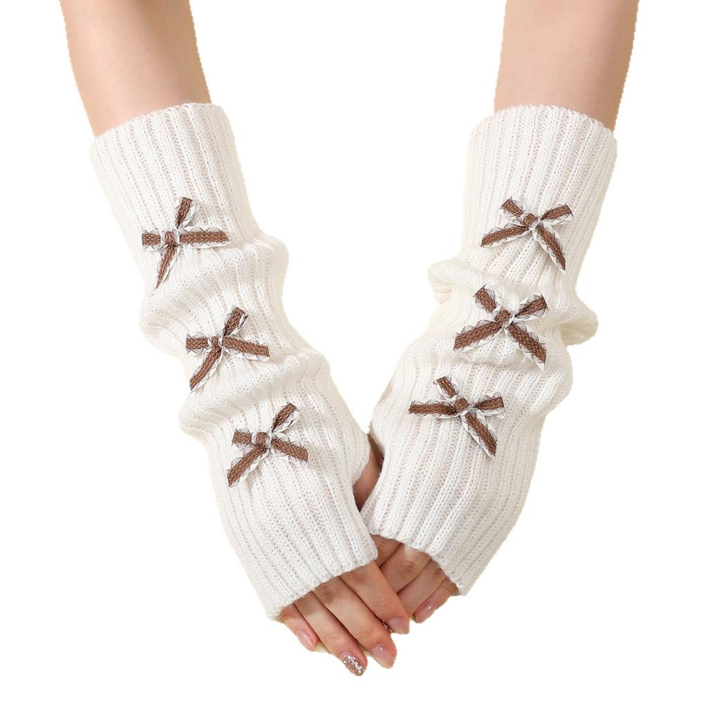 Botvotee Y2K Bow Fingerless Gloves Women - Long Knit Arm Warmers Slouchy Sleeves Edgy Cute Winter Warm Hands Free Gloves