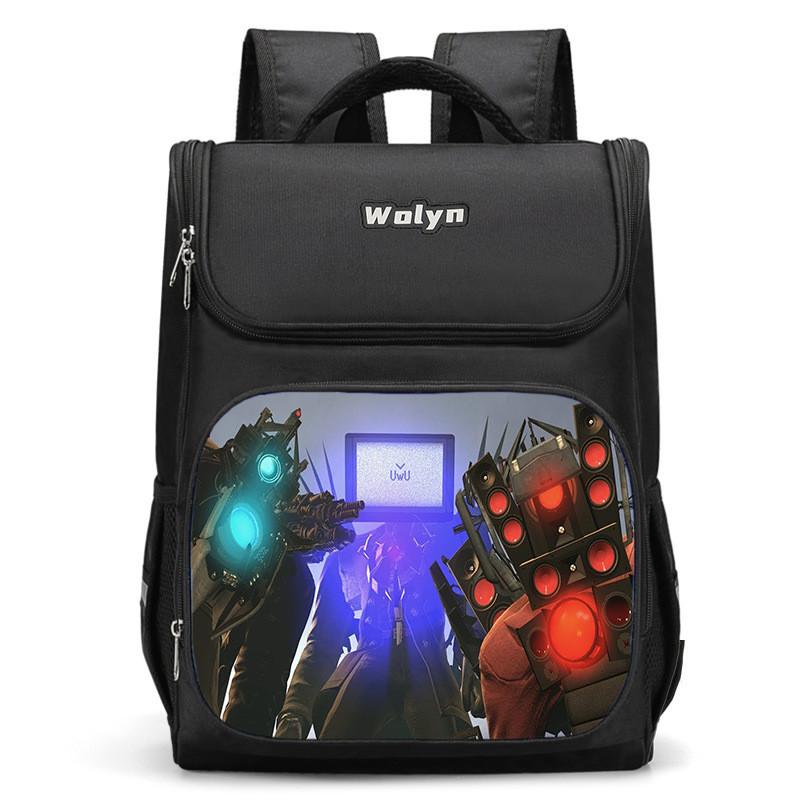 Trendy Nylon Student Backpack With Titan Monitoring Man Design For School Use