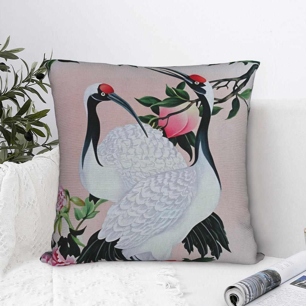 Pillow Cover Chinese Style Crane Kawaii Pillow Case For Sofa Home Decor Pillowcases