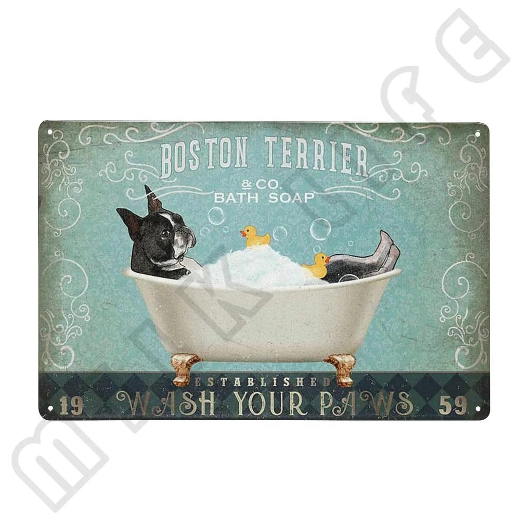 Metal Boston Terrier Co Bath Soap Tin Sign for Bathroom Toilet Home Room Pet Shop Decoration 12 X 8 Inches