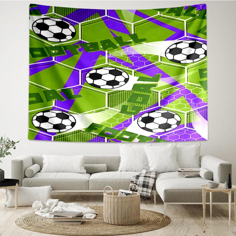 Soccer Print Tapestry, Backdrop, Easy Setup, Ideal for Bedroom, Office & Living Room, with Aesthetic Wall Hanging Decor.