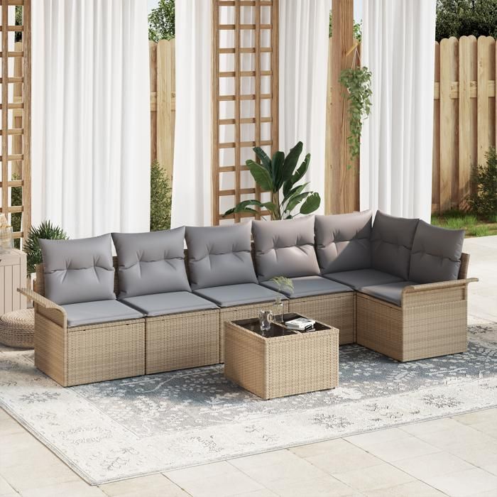 Ensemble de canapé de jardin 7 pièces avec coussins en poly rotin noir, Canapé de jardin 2 places avec rangement et coussins 3354059