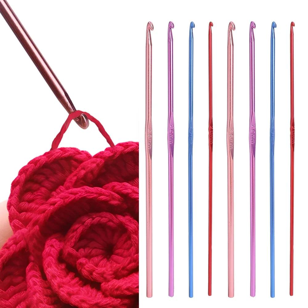 14pcsDIY clothing needle metal handle crochet single-head crochet colorful aluminum knitting needle yarn crafts