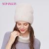 SOMALER Women's Winter Warm Fluffy Angora Hat Scarf Set Warm Angora Wool Knit Beanie  Neck Warmer 2 in 1 Gift Set