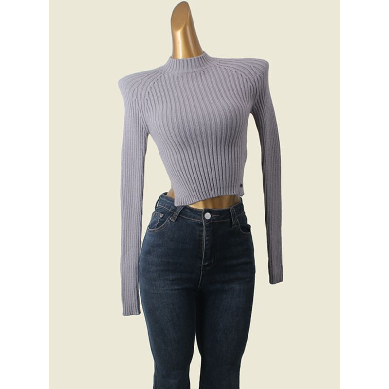 Foreign Trade Original Order Fashion Style Small Stand Collar Sunken Stripe Short Knitwear Sexy Sexy Thermal Long Sleeve Top