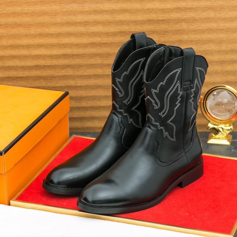 European and American Western Cowboy Boots Trendy Men's Shoes Tooling Fashionable Retro Zipper Martin Boots High-top Boots