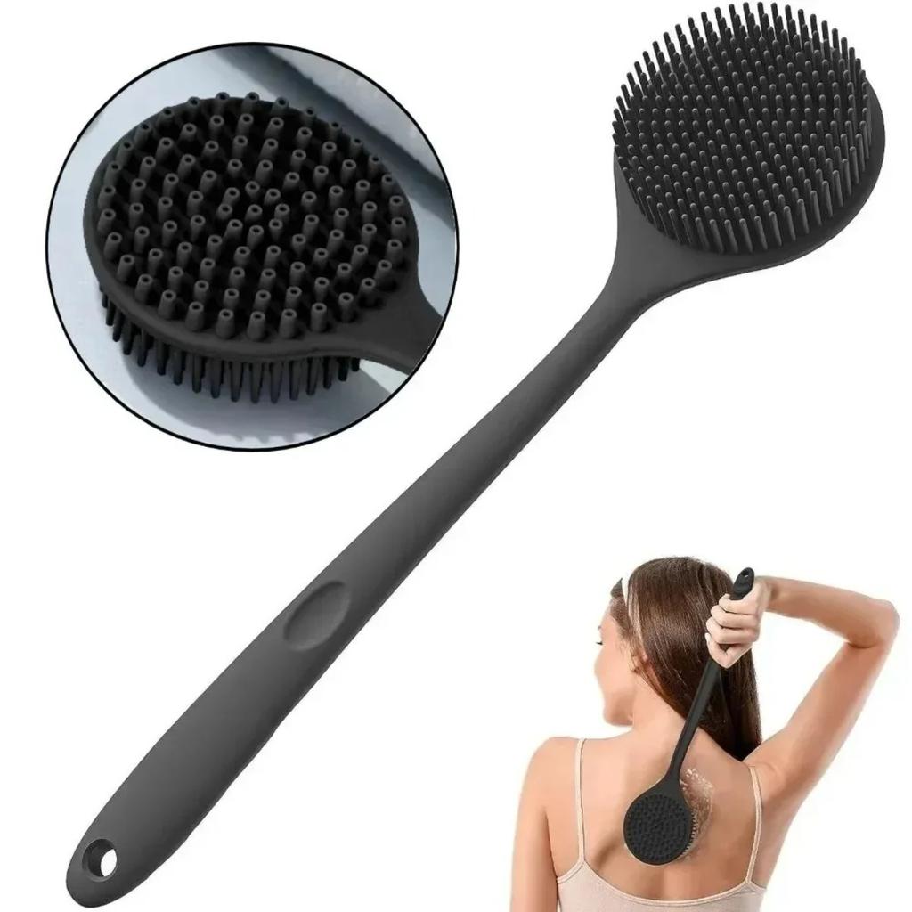 Double Sided Bath Brush Bath Puff Set Back Silicone Body Scrubber Silicone Long Handle Design for Body Exfoliation Deep Cleaning