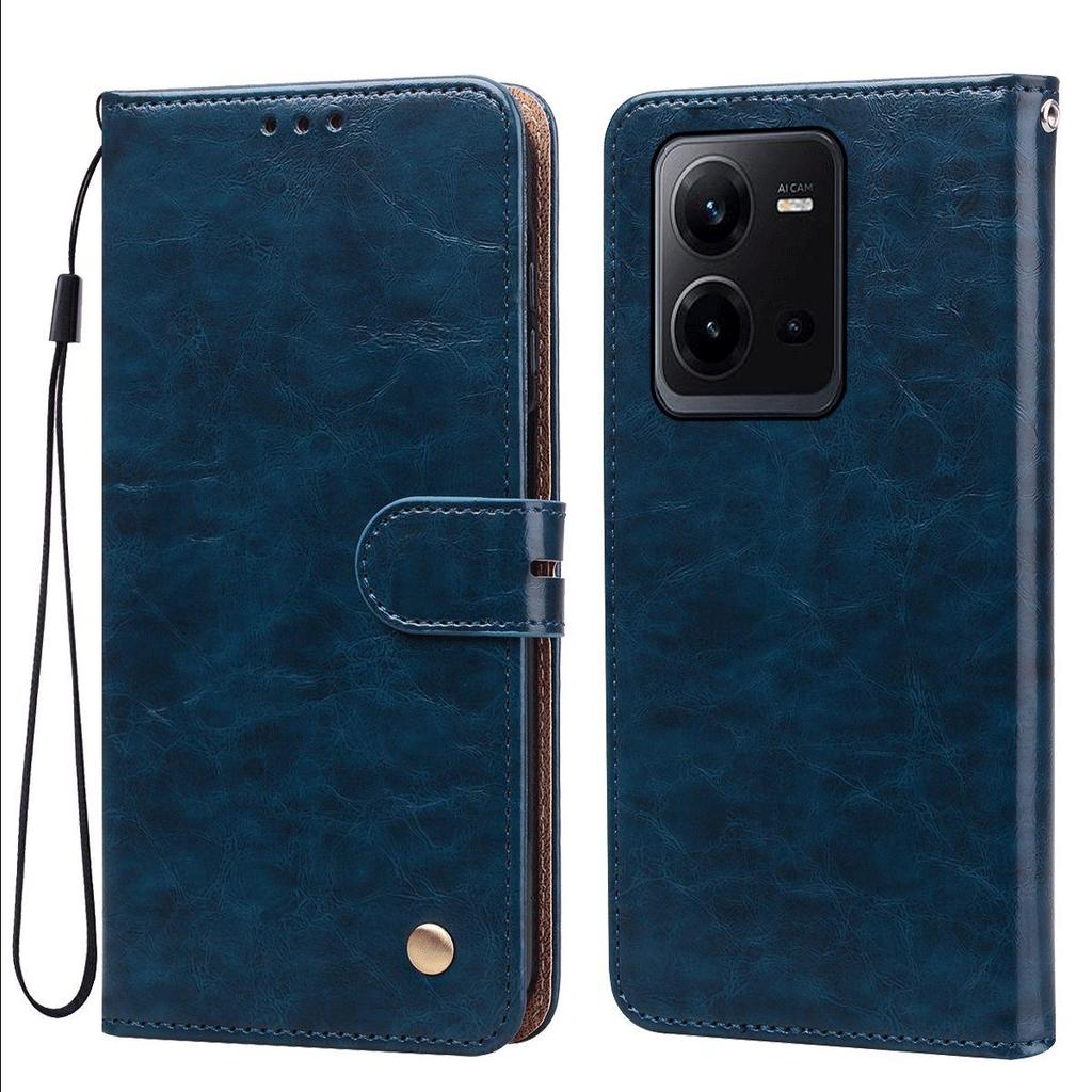 Vintage Crazy Horse Texture PU Leather Flip Wallet Phone Case for Vivo V25e,V25 5G Card Holder Kickstand Shockproof Protective Cover