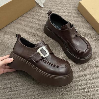 Black Round Head High-end Small Leather Shoes Women's Spring New Muffin Shoes Thick-soled Sweet Cool Single Shoes