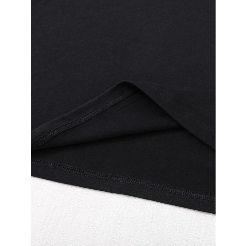 Women's Vintage Cartoon Cat Printed Black Short-Sleeve T-Shirt