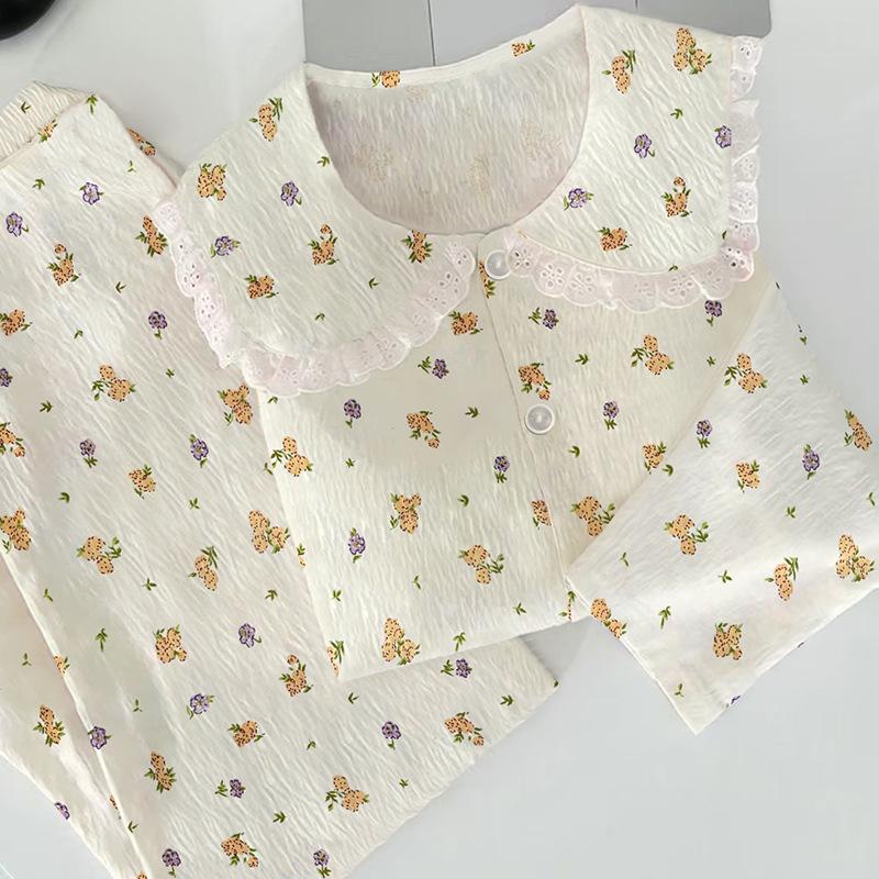 Doll Collar Cloud Cotton Pajamas Women'S Long-Sleeved Spring Sweet Flower High-End Wearable Loungewear Set