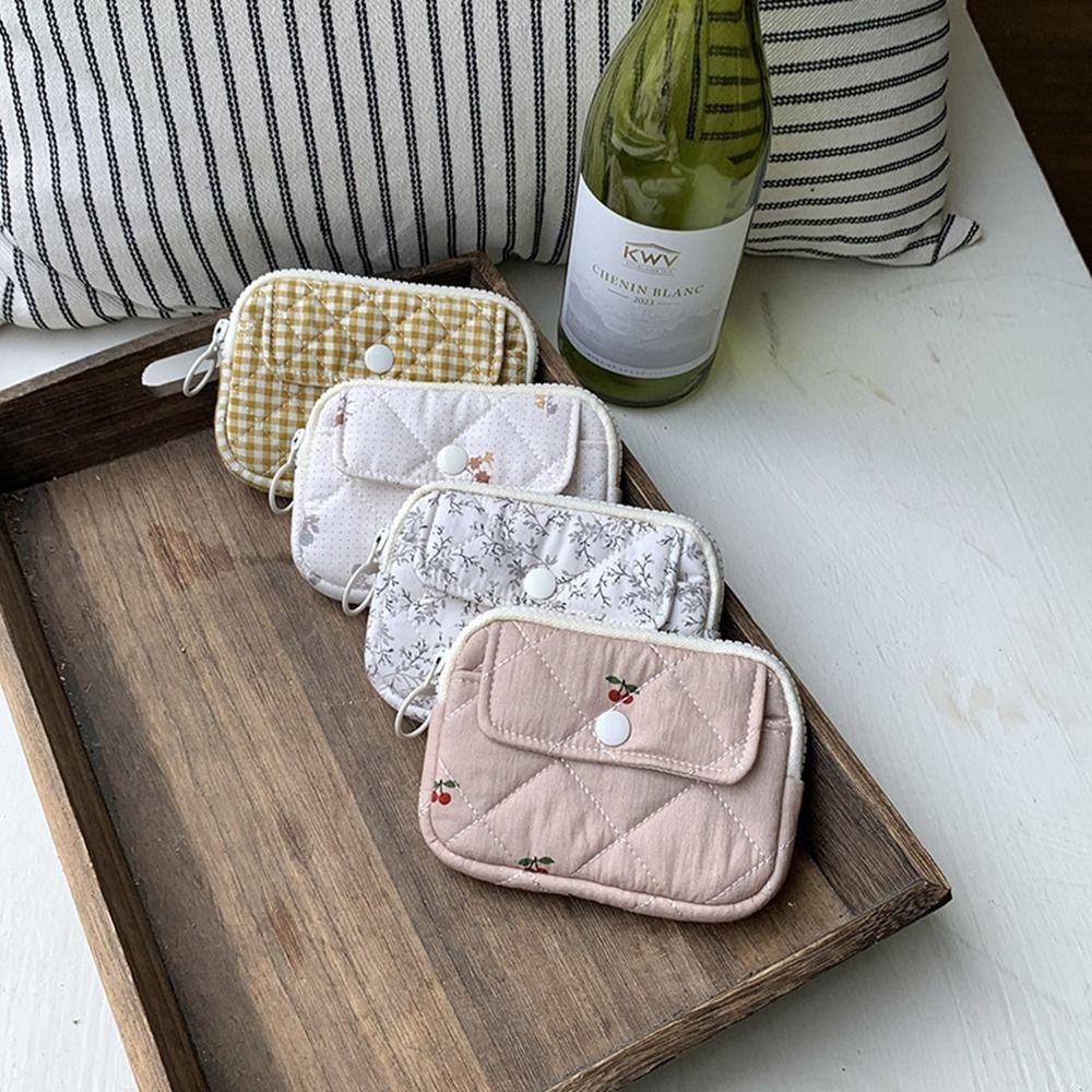 Stripe Small Makeup Lipstick Bag Large Capacity Mini Canvas Storage Bag Floral Coin Purse  Outdoor