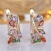 Prabangūs gėlių pakabukai auskarai su spalvotais cirkoniais Elegantiškas bohemiškas stilius vestuvėms, nuotakoms, oficialiems renginiams Renginių aksesuarai