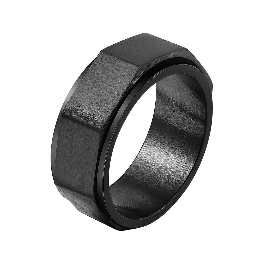 Vnox Geometrischer Spinner Ring 7-11 Größe 7,8 mm Bandbreite Schwarz Silber Farbe Edelstahl Schmuck Geschenke für Männer Freund Ihm