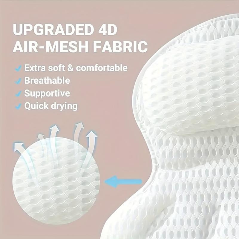 1pc Luxury Bath Pillow with 3D Air Mesh & Secure Suction | Neck/Back Support, Machine Washable, Home/Spa Use