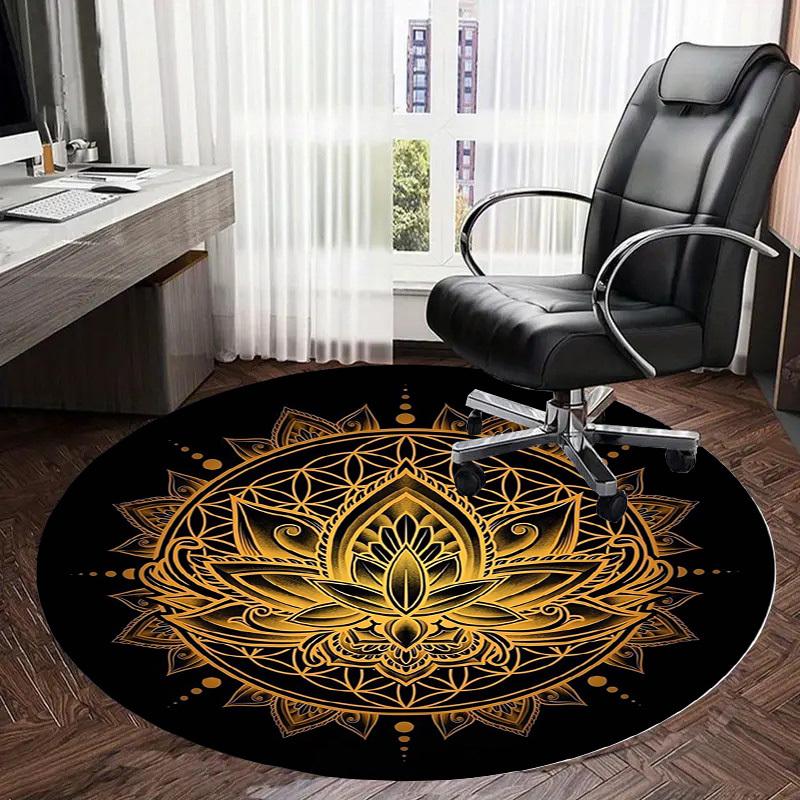 1pc Golden Lotus Mandala Design Round carpet, Made of Polyester,Perfect for Decorating Office Chairs, Living Rooms,Vibrant Decorative Rug