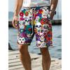 Skull Flower Graphic Men's Resort 3D Printed Board Shorts Swim Trunks Elastic Waist Drawstring Hawaiian Style Holiday Beach