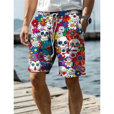 Skull Flower Graphic Men's Resort 3D Printed Board Shorts Swim Trunks Elastic Waist Drawstring Hawaiian Style Holiday Beach