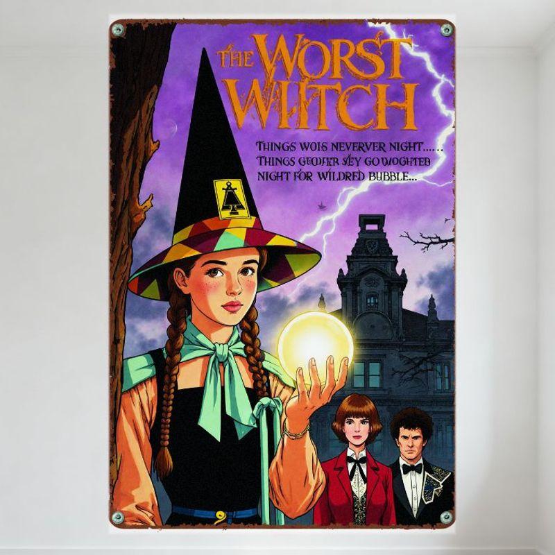 

The Worst Witch Vintage Metal Tin Sign Retro Magical Fantasy Wall Decor for Home Cafe Bar Club Man Cave Decorative Plaque with C 20x30cm（7.8x11.8inch）
