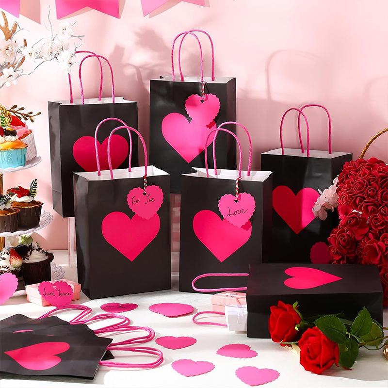 Pack of 10 Black Heart-Shaped Gift Boxes for Weddings and Valentine's Day