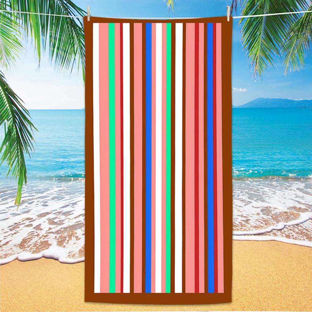 Striped Beach Towel, Digital Printing Thin Quick-Dry Anti-Sand Microfiber Lightweight for Swim Yoga Travel Gym Gift